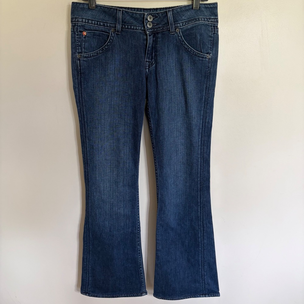 Hudson Jeans Womens 29 Blue Denim Double Button Mid Rise Bootcut Stretch Jeans